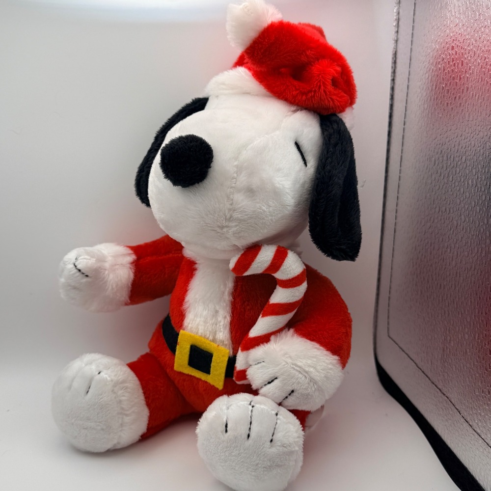 Peanuts Snoopy Santa Claus Plush Holiday Stuffed Animal Candy Cane 2024 10 inch